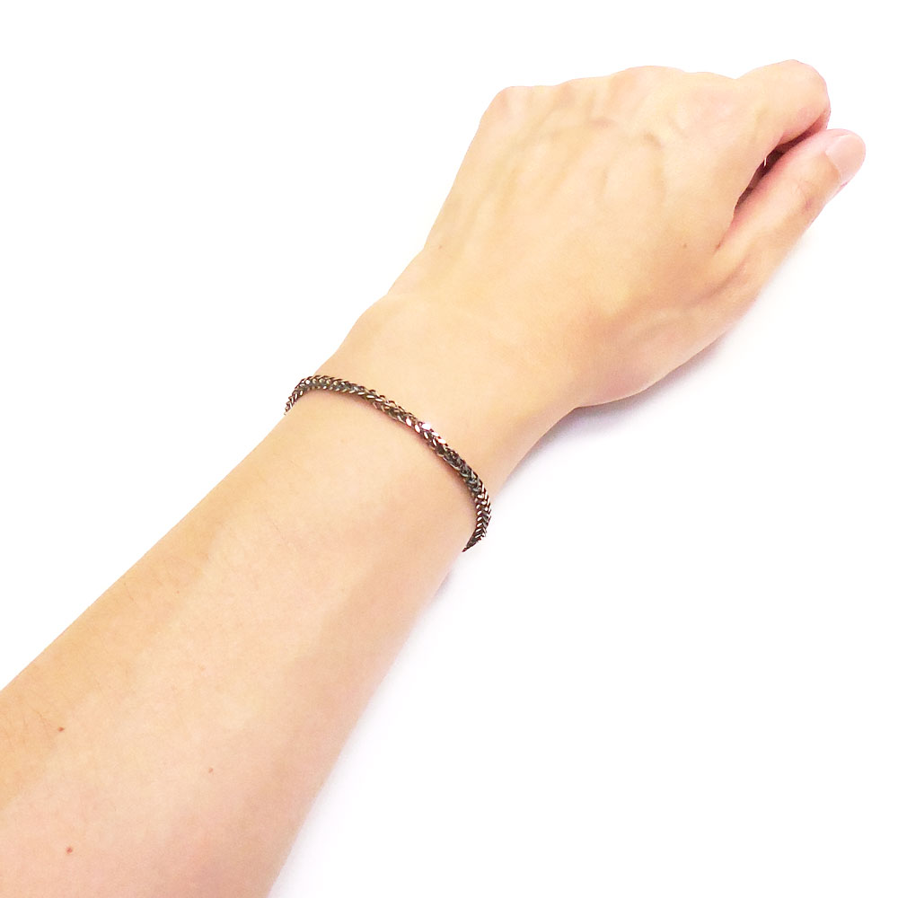 シルバーブレスレット：ダブルキヘイチェーン：ブラックルテニウムメッキ