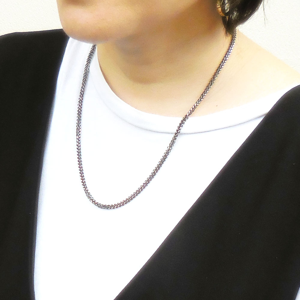 シルバーネックレス：ダブルキヘイチェーン：ブラックルテニウムメッキ