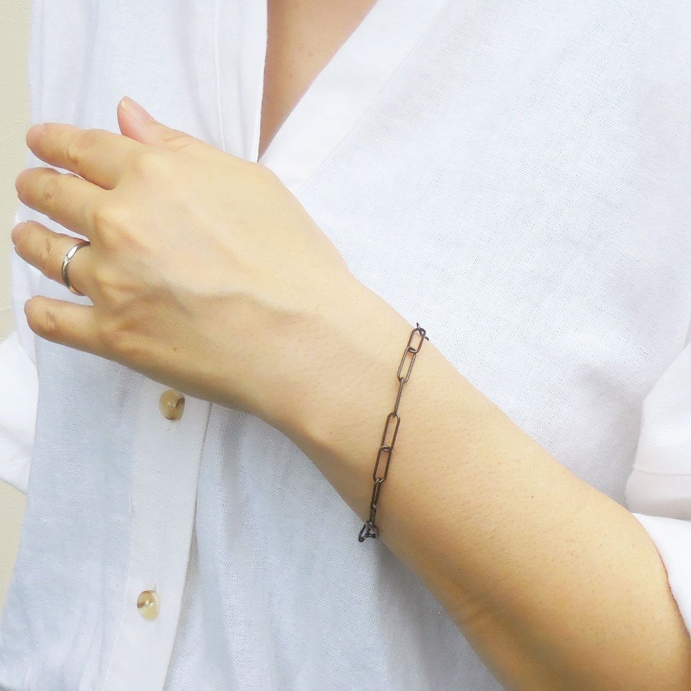 シルバーブレスレット：クリップチェーン：ブラックルテニウムメッキ