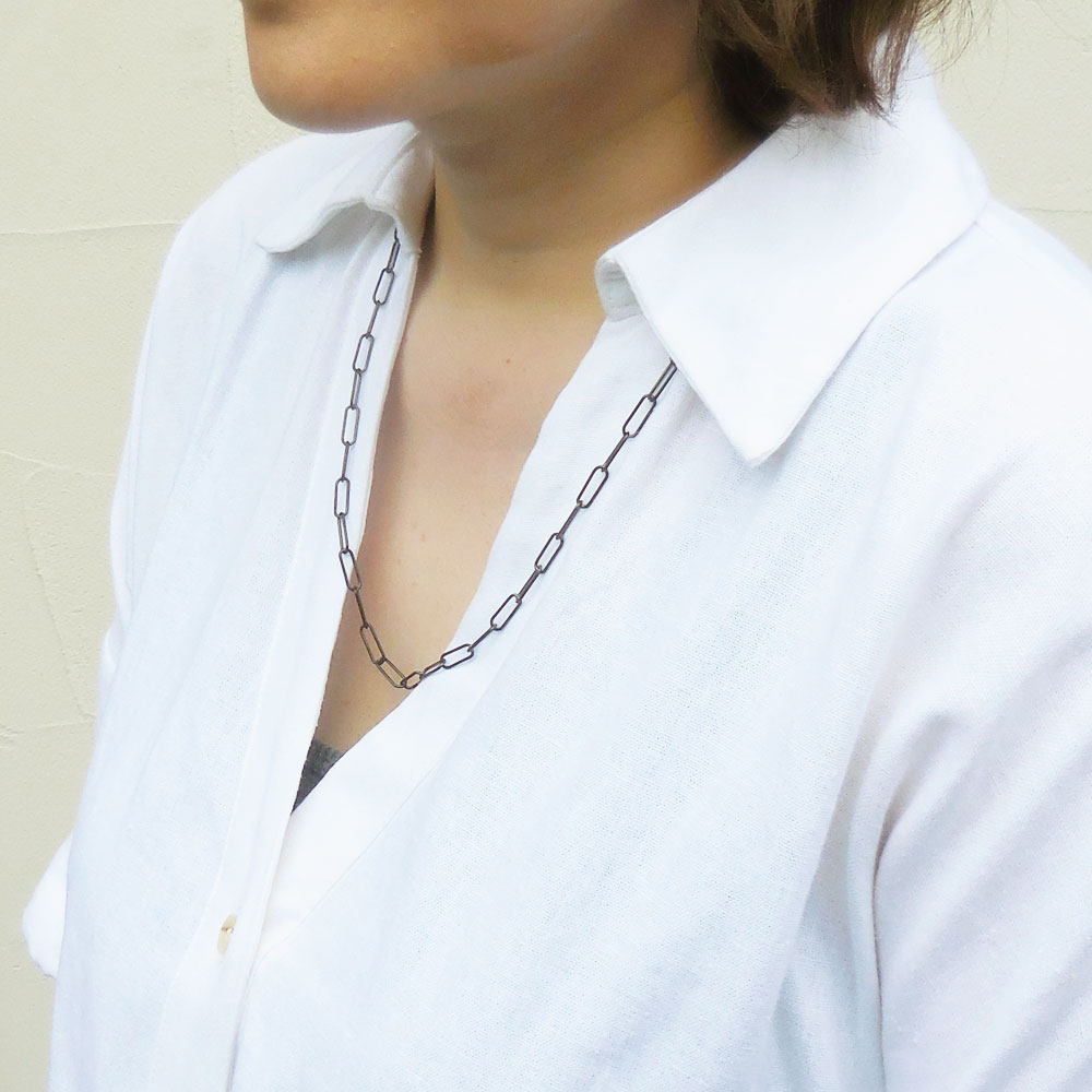 シルバーネックレス：クリップチェーン：ブラックルテニウムメッキ