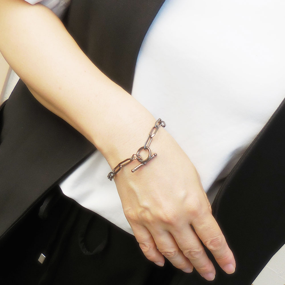 シルバーブレスレット：クリップチェーン：Tバー