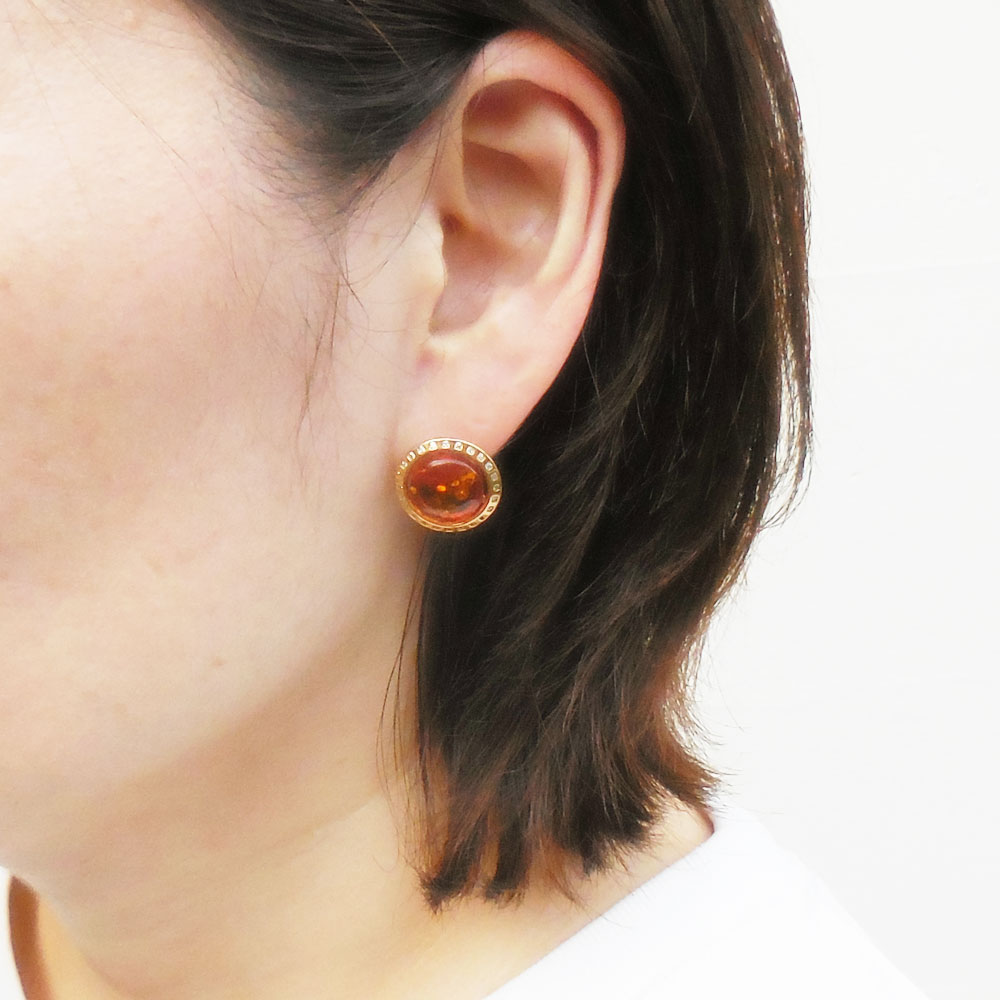 シルバーピアス：琥珀