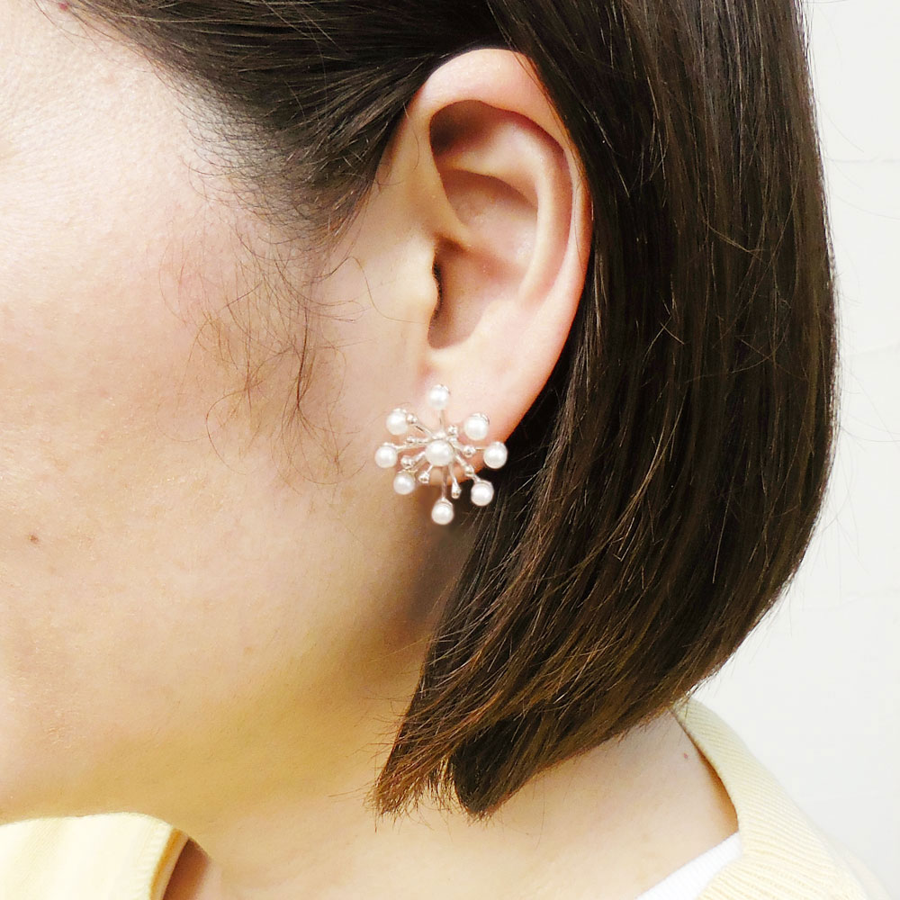 シルバーピアス：淡水パール：花火