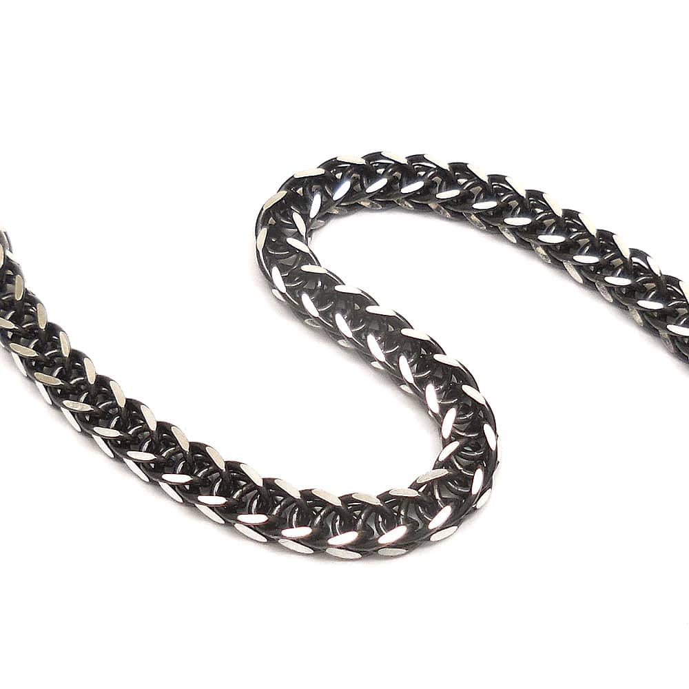 シルバーブレスレット：ダブルキヘイチェーン：ブラックルテニウムメッキ