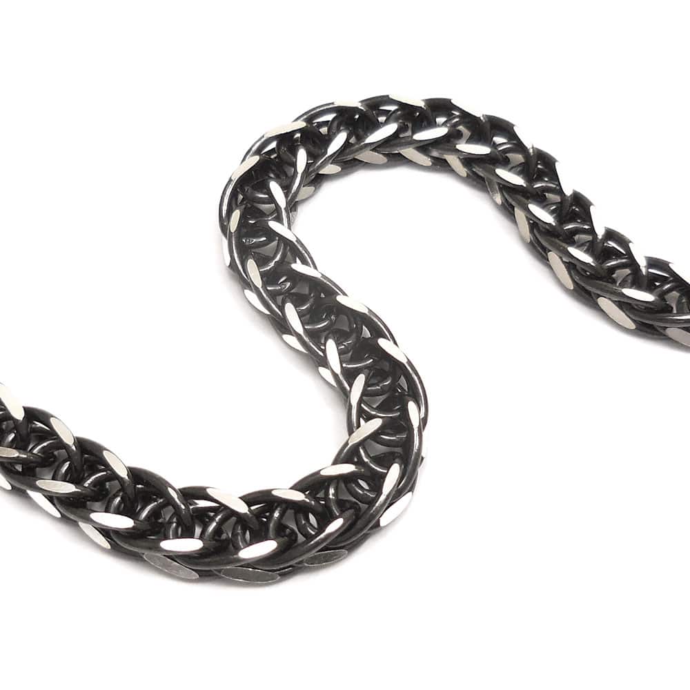 シルバーブレスレット：ダブルキヘイチェーン：ブラックルテニウムメッキ