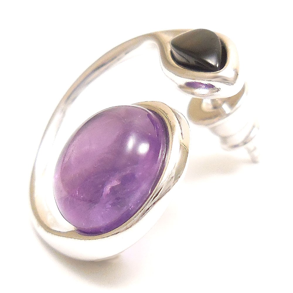 シルバーピアス：琥珀×アメジスト