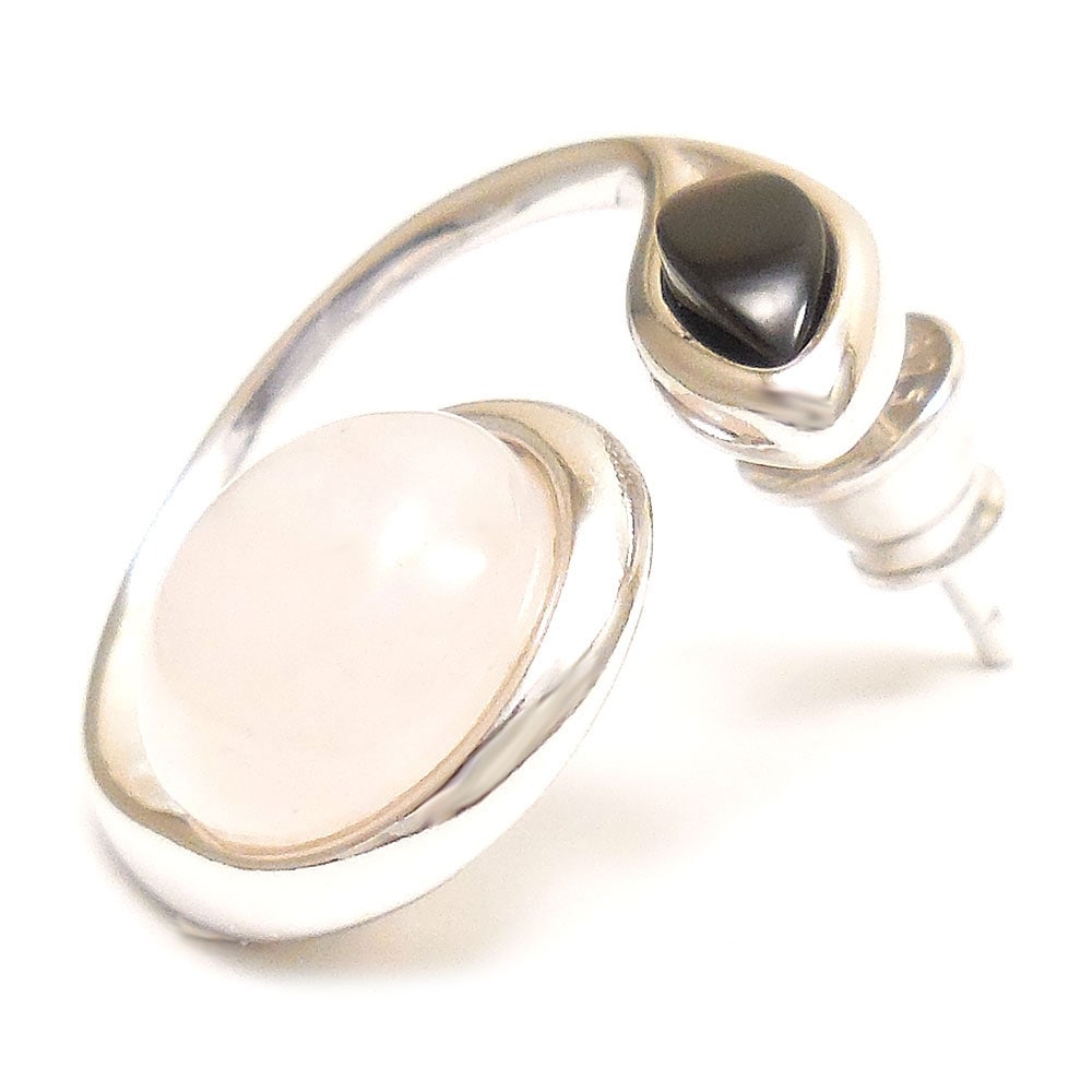 シルバーピアス：琥珀×ローズクォーツ