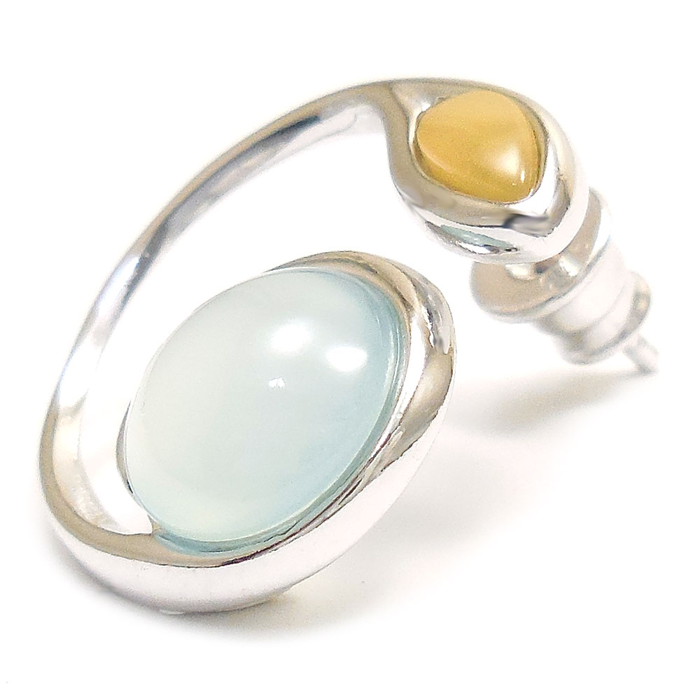 シルバーピアス：琥珀×カルセドニー