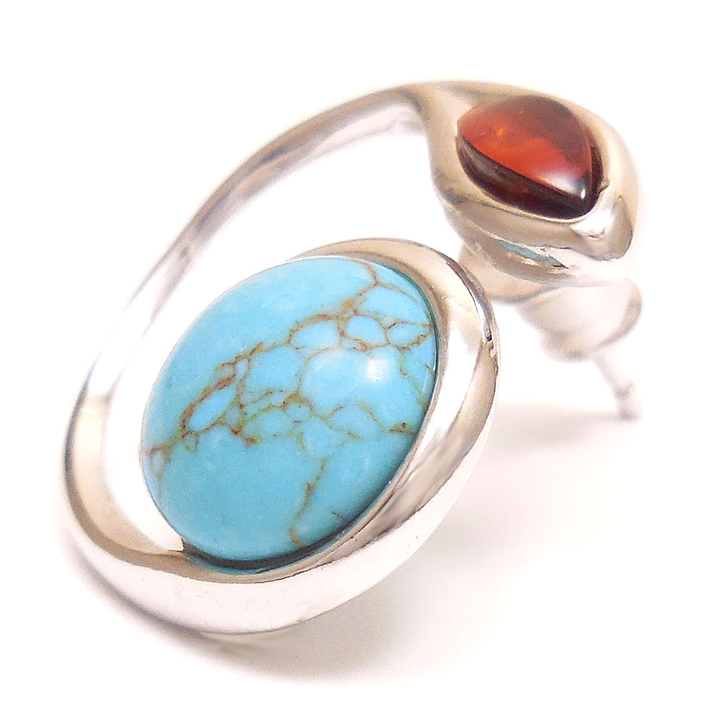 シルバーピアス：琥珀×ターコイズ