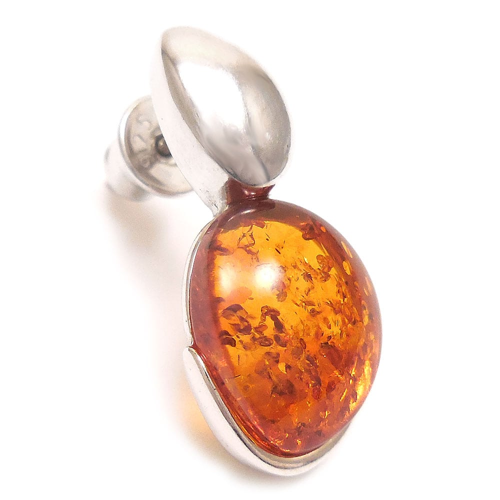 シルバーピアス：琥珀