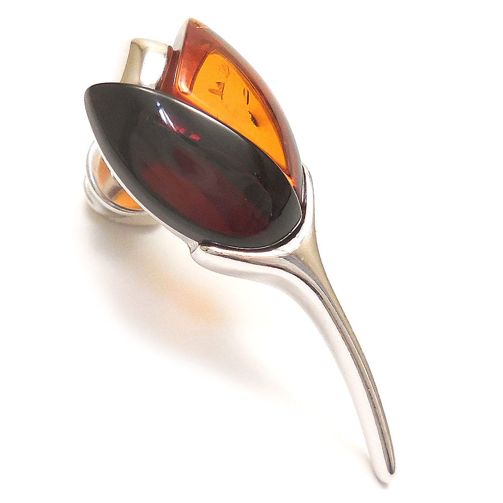 シルバーピアス：琥珀