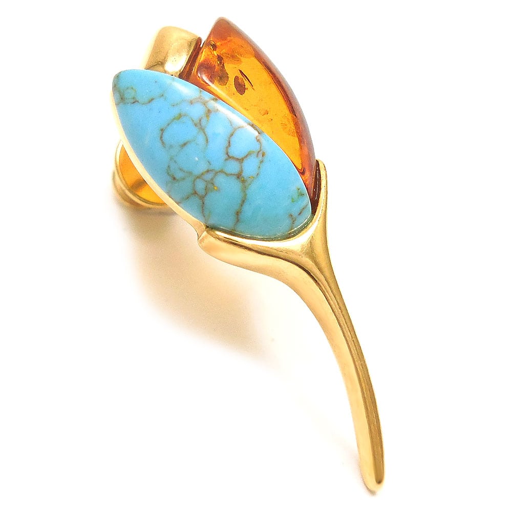 シルバーピアス：琥珀