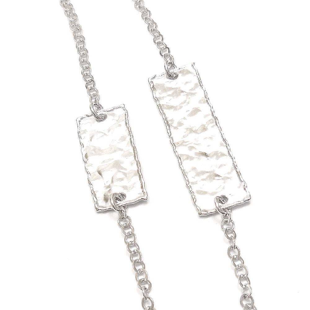 シルバーロングネックレス：レクタングルステーション