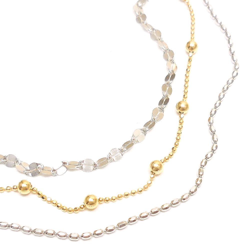 シルバーネックレス：3連デザインチェーン