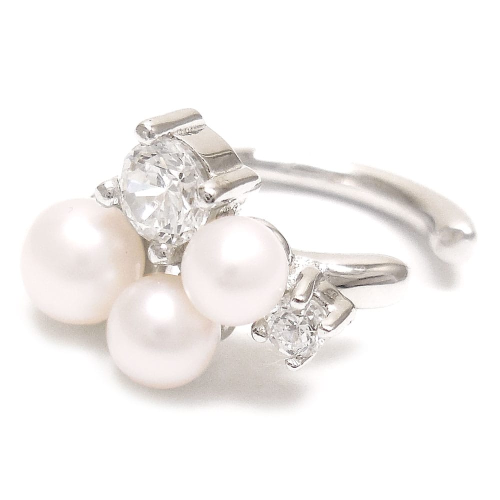 シルバーイヤーカフ：淡水パール＆キュービックジルコニア