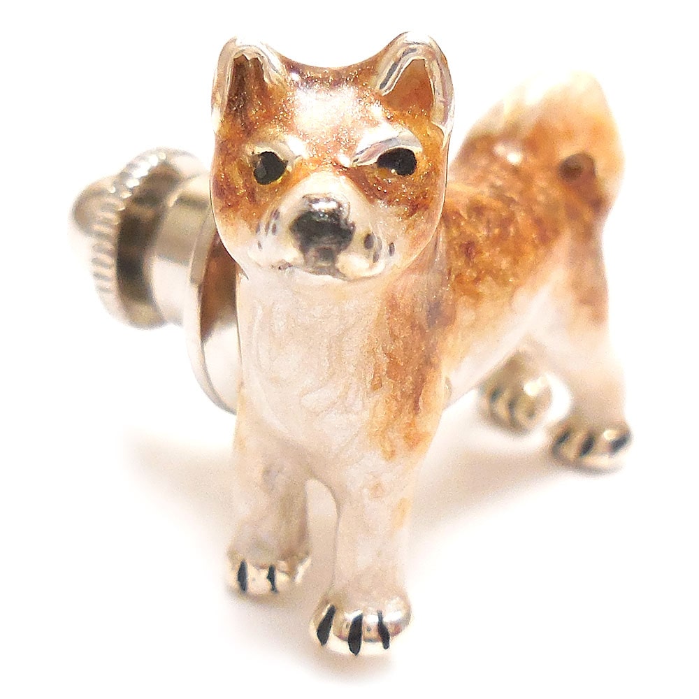 柴犬のシルバーピンブローチ
