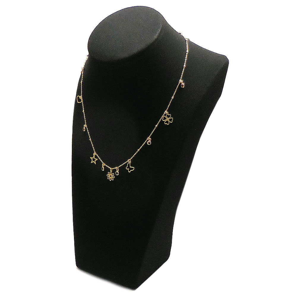 シルバーネックレス：ミニチャーム＆クリスタルガラス