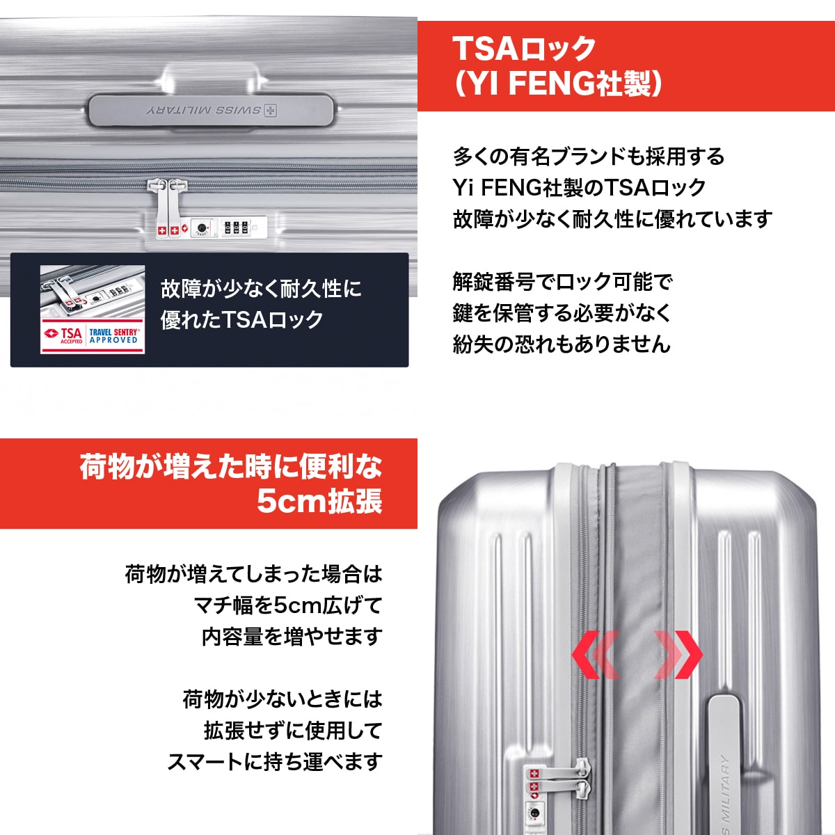 スーツケース Mサイズ 4～6泊 64cm 68/81L 5cm拡張 TSAロック BROQUEL