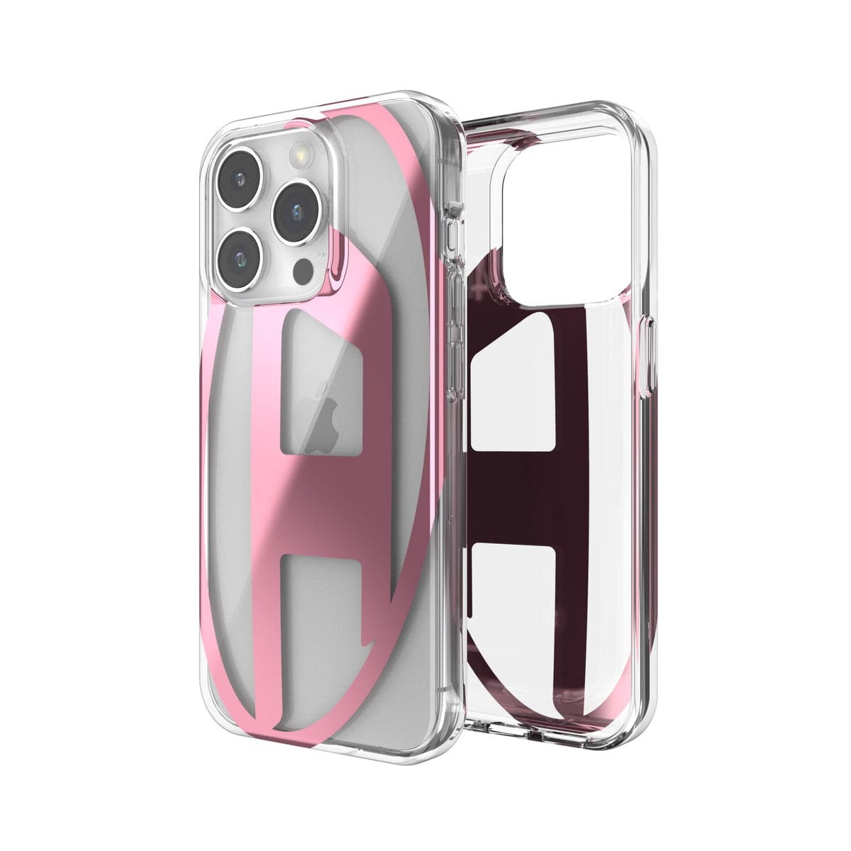 DIESEL iPhone15Proケース Oval D Clear ピンクメタリック