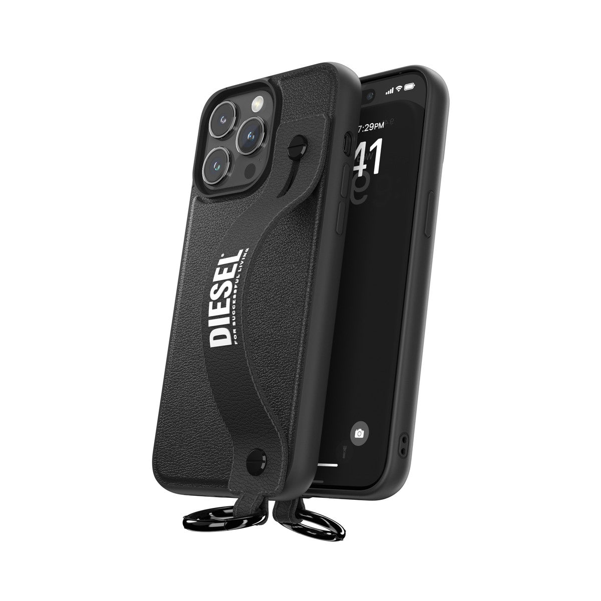 【新品未使用品】DIESEL マットブラックスマホストラップ DIESEL iPhone15ProMaxケース ハンドストラップ ブラック