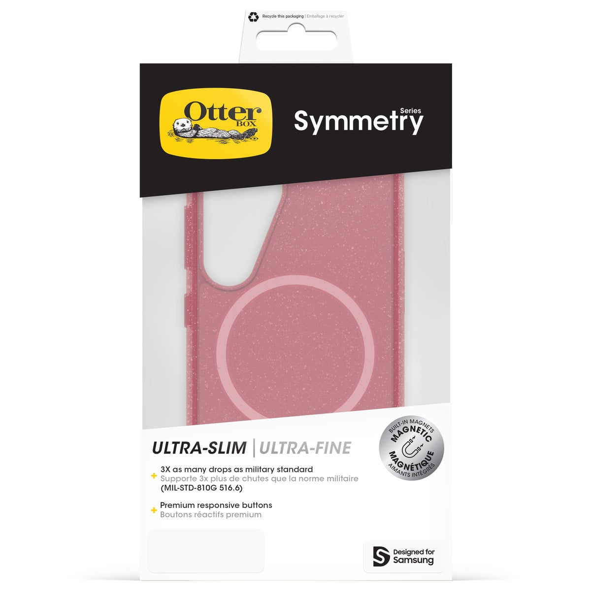 Galaxy S25 スマホケース スマホカバー Symmetry Clear Magnets Qi2対応 耐衝撃 ラメ グリッター ピンク フォックスベリー (77-97598) ピンク
