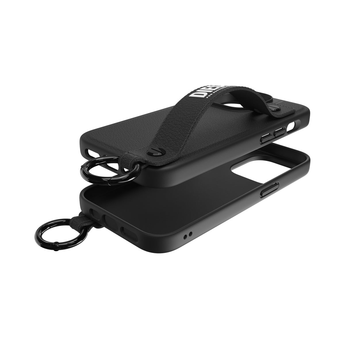 iPhone14Proケース Leather Handstrap Case ブラック/ホワイト
