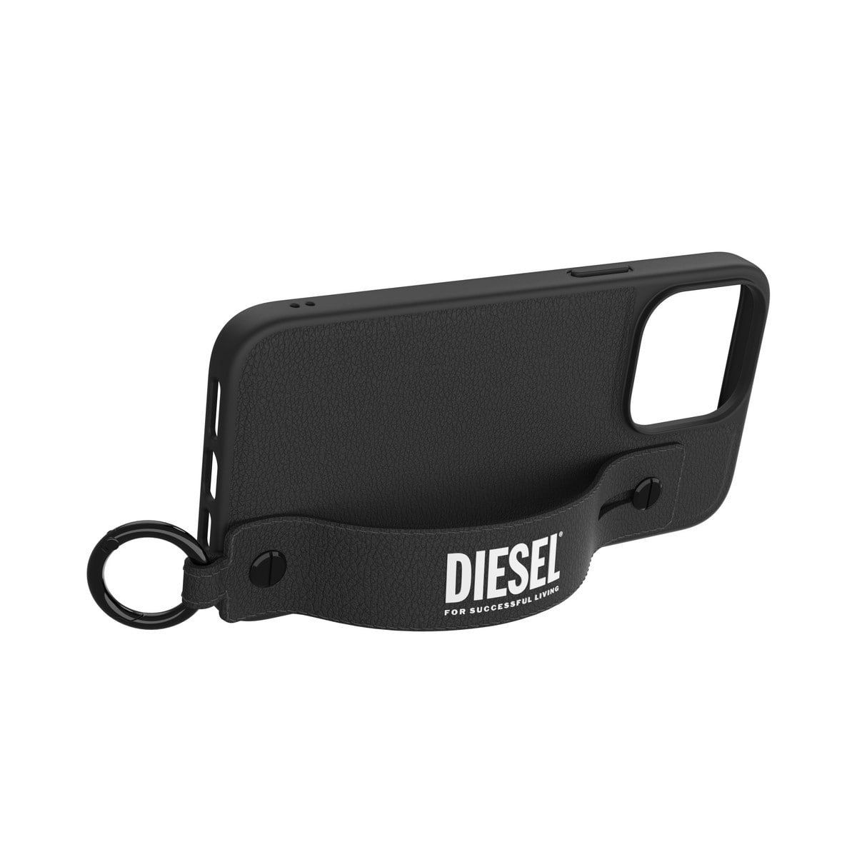 iPhone14ProMaxケース Leather Handstrap Case ブラック/ホワイト
