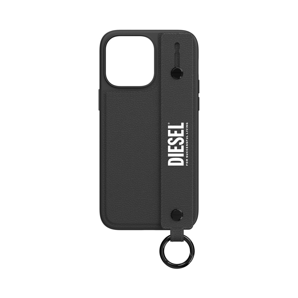 RIOWA スマホカバー ブラック メンズ iPhone14ProMaxケース Leather Handstrap Case ブラック/ホワイト