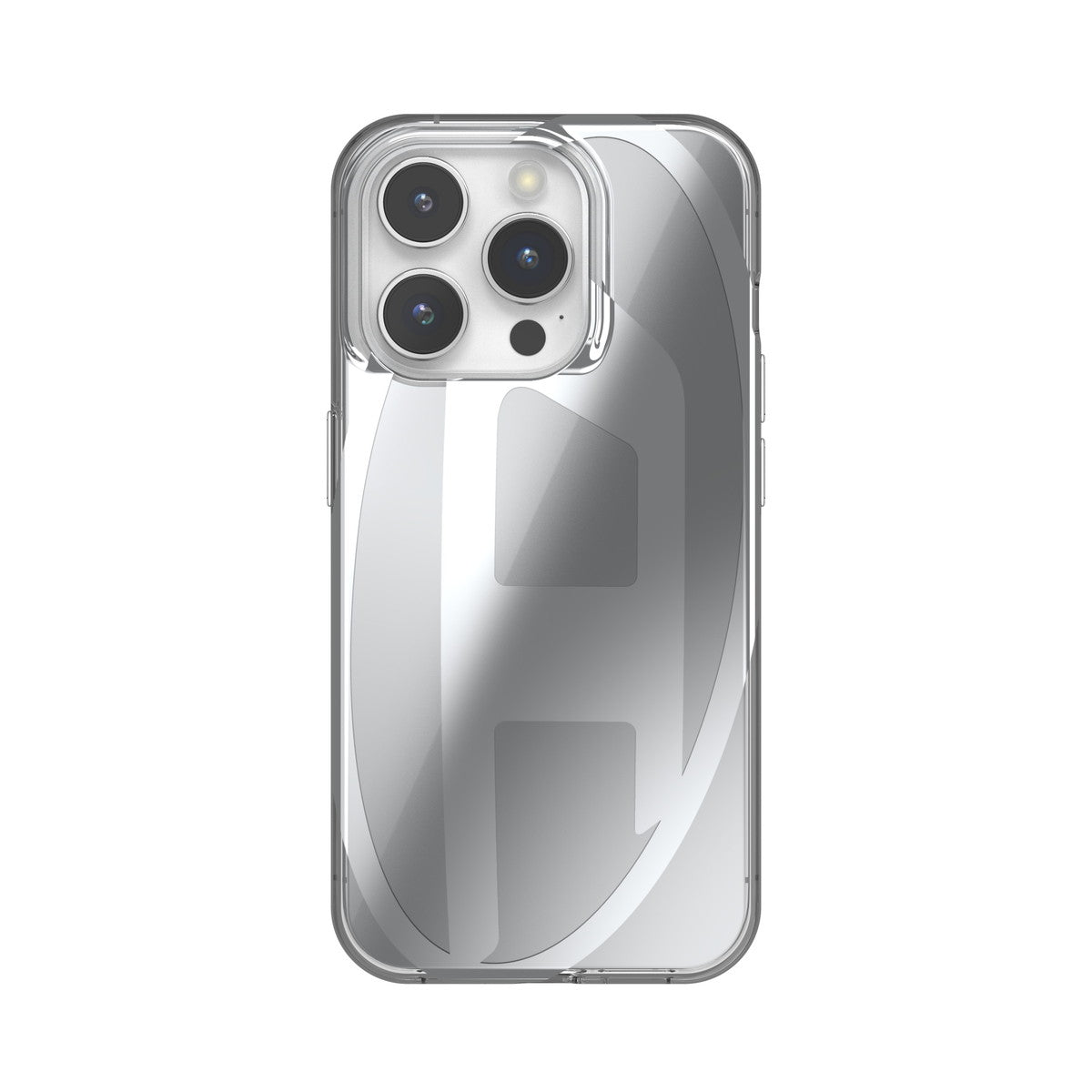 DIESEL iPhone15Proケース Oval D Clear シルバーメタリック