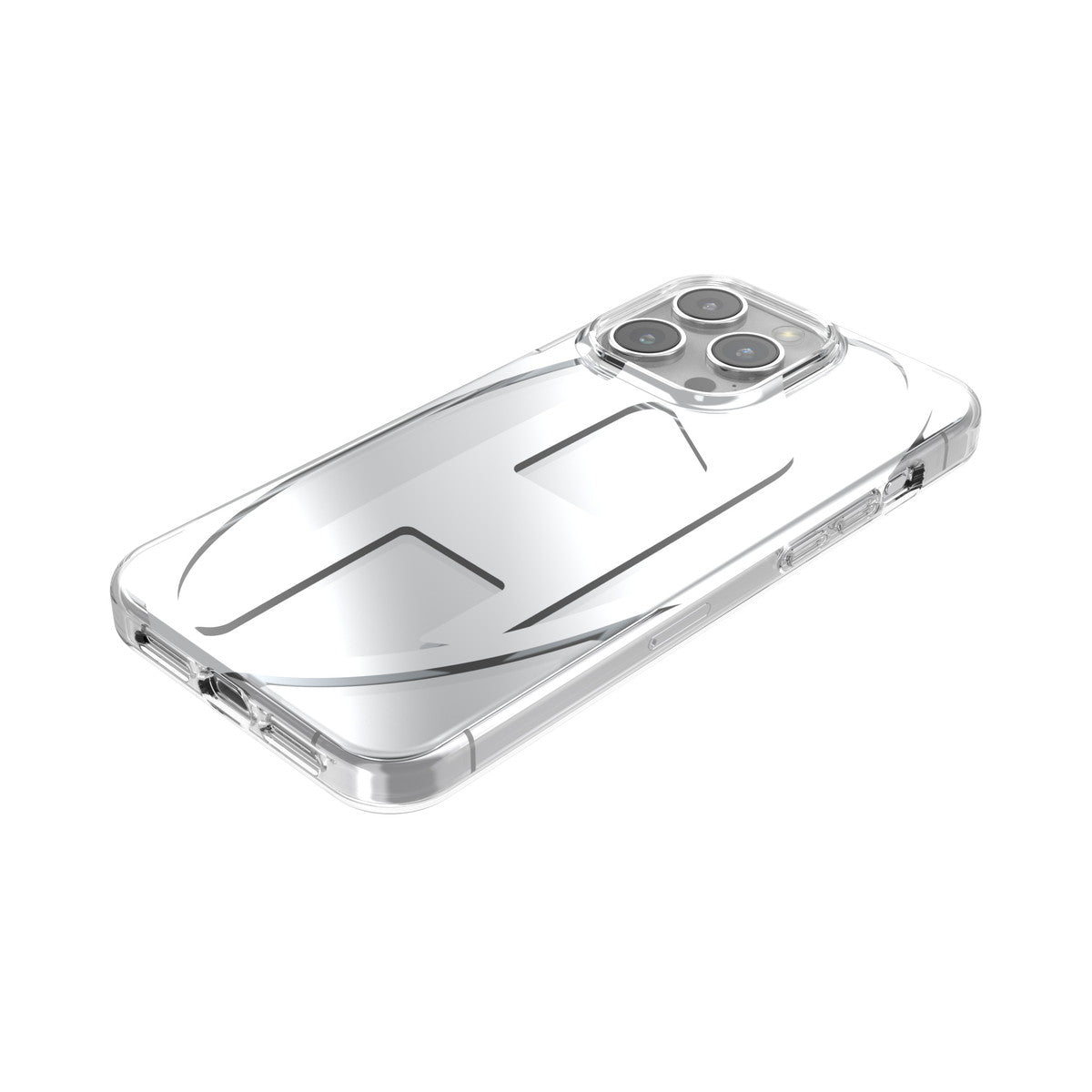 DIESEL iPhone15ProMaxケース Oval D Clear シルバーメタリック