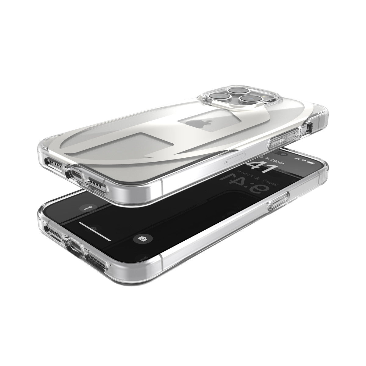 DIESEL iPhone15ProMaxケース Oval D Clear シルバーメタリック