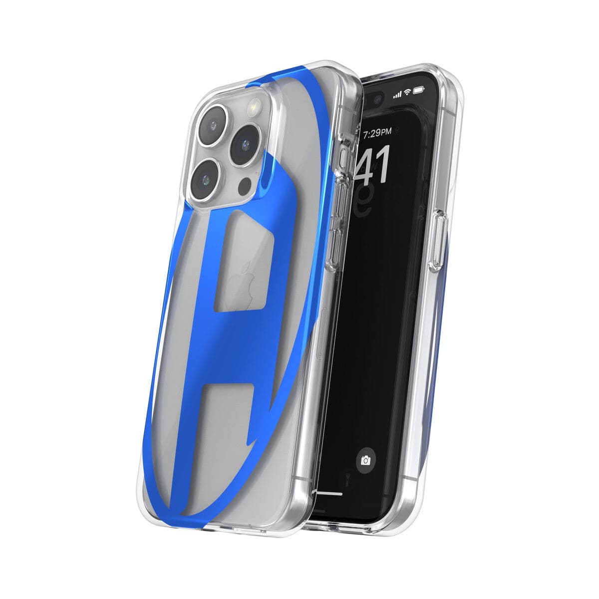 DIESEL iPhone15Proケース Oval D Clear ブルーメタリック