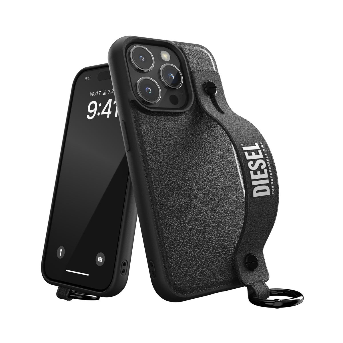 DIESEL iPhone15Proケース ハンドストラップ ブラック