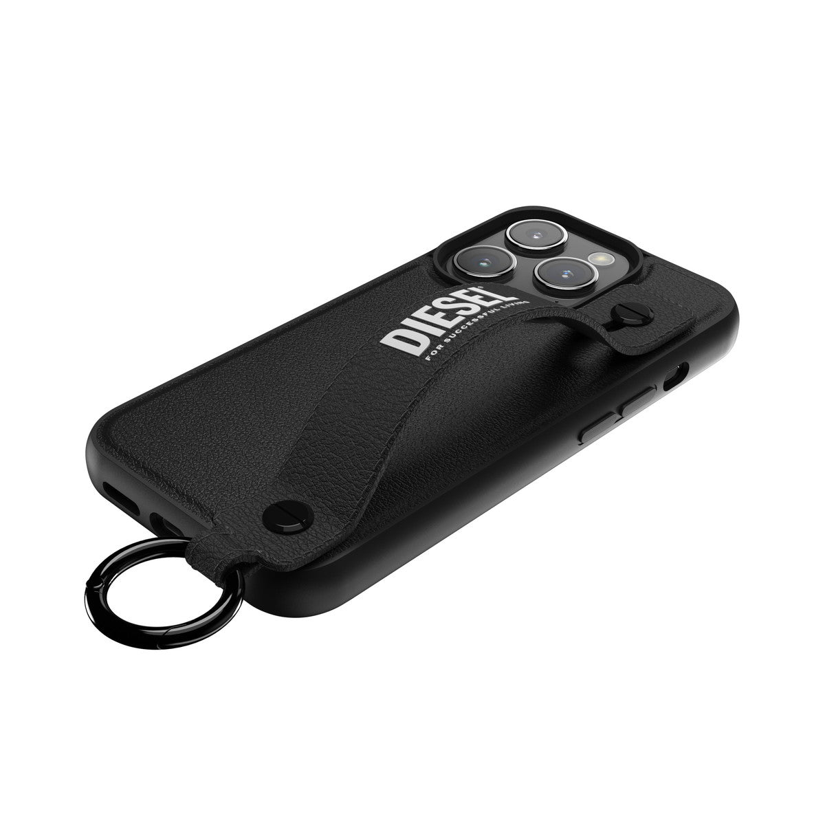 DIESEL[ディーゼル] iPhone 15 Pro case Handstrap Black スマホケース スマホカバー レザー風 ハンドストラップ グリップバンド スタンド機能 リング付 ブラック ≪特価！≫ (54178) ブラック