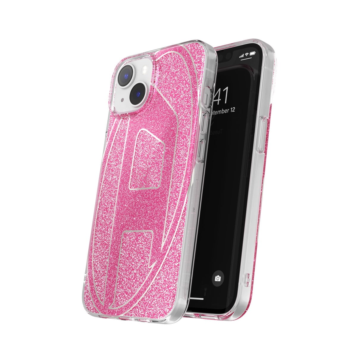DIESEL iPhone15Proケース Oval D Clear ピンクメタリック