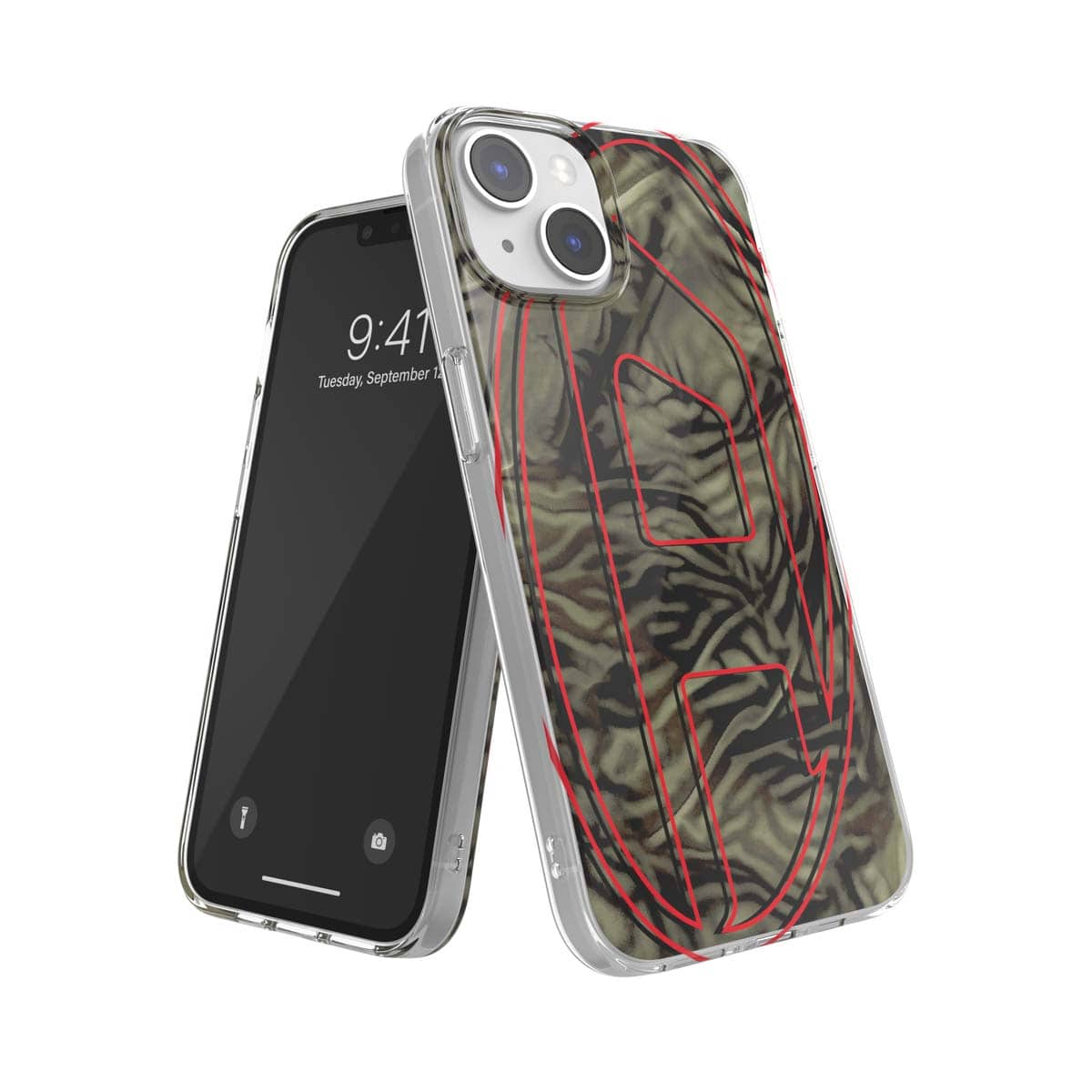 DIESEL iPhone14/13ケース Oval D Camo グリーン