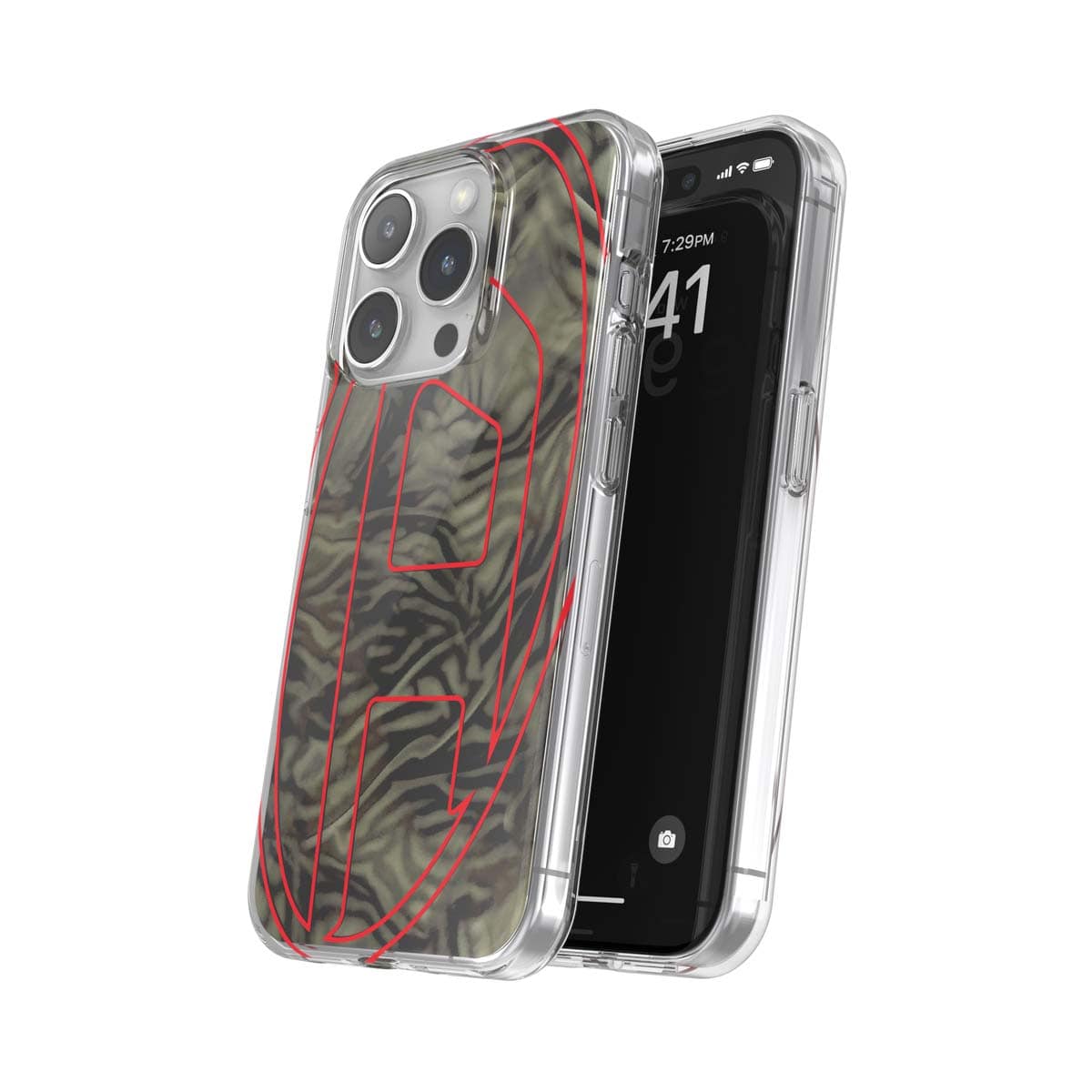 DIESEL iPhone15Proケース Oval D Camo グリーン