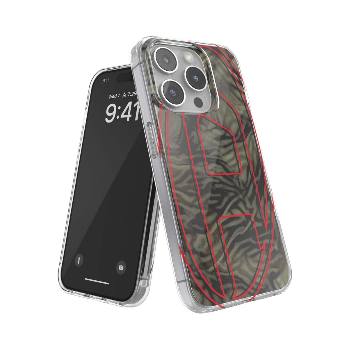 DIESEL iPhone15Proケース Oval D Camo グリーン