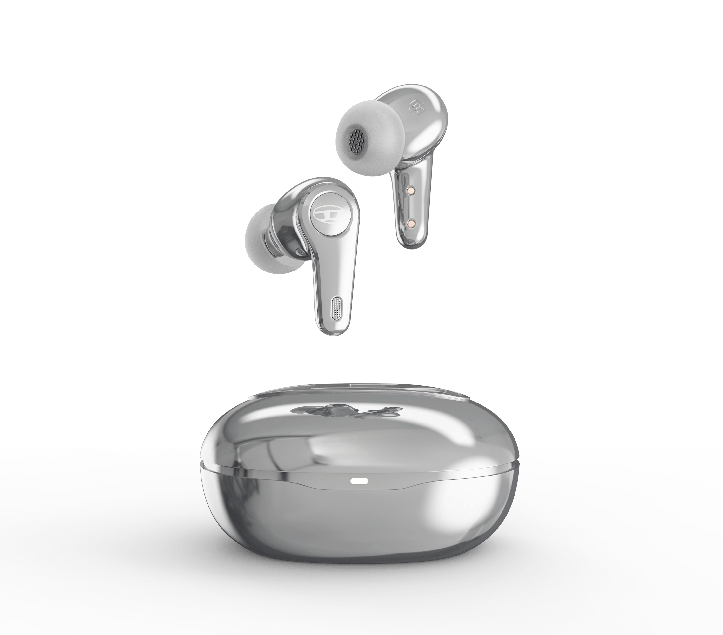 DIESEL[ディーゼル] True Wireless Earbuds Glossy Metallic Silver ワイヤレスイヤホン オーバルD アクティブノイズキャンセリング機能 外音取り込み機能 シルバー (60215) シルバー