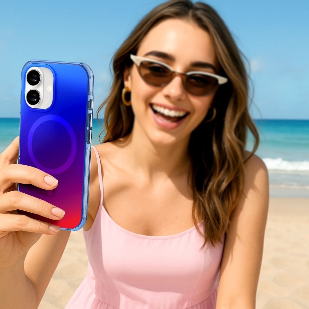 LAUT[ラウト] iPhone 17 スマホケース スマホカバー HUEX WAVE サンセットフェード オレンジブルー L_IP25A_HW_BL