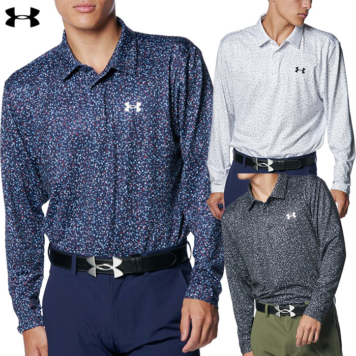 アンダーアーマー UAプレーオフ プリント ロングスリーブ ポロ 1388306 メンズ UNDER ARMOUR 2024秋冬モデル 日本正規品 ゴルフウェア