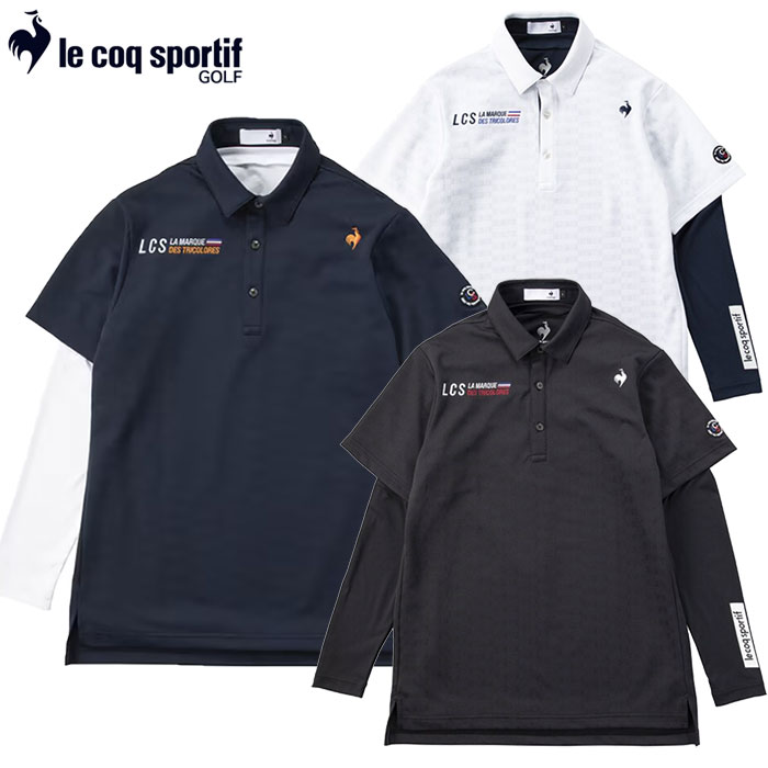 ルコックスポルティフ インナー付きロゴ地柄半袖シャツ LG4FTZ01M メンズ ゴルフウェア le coq sportif golf 2024秋冬モデル 日本正規品
