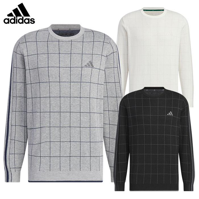 アディダス クルーネック スリーストライプス 長袖セーター JTY60 メンズ ゴルフウェア 2024秋冬モデル adidas 日本正規品