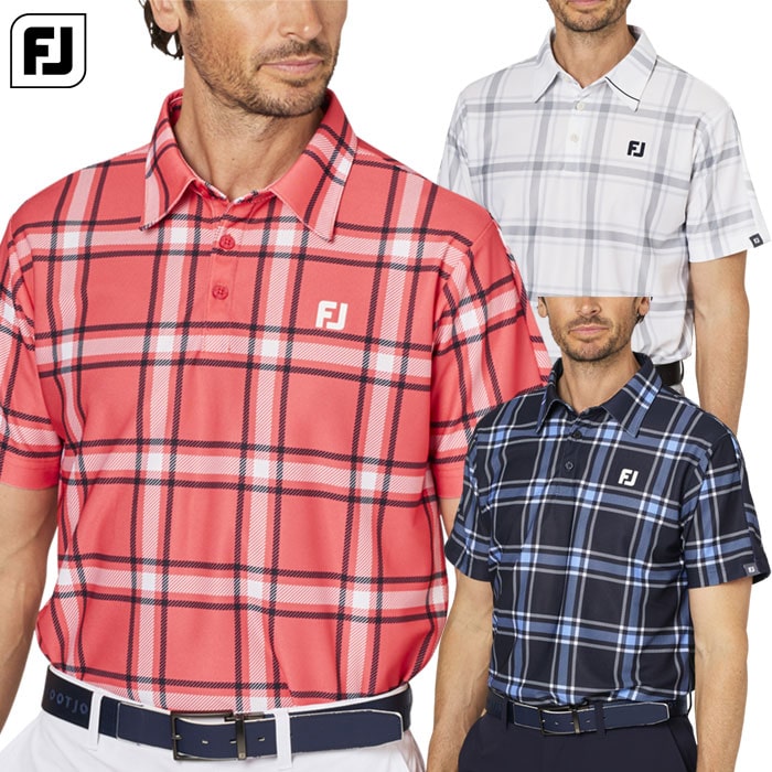 フットジョイ チェックプリント半袖鹿の子シャツ FJ-F25-S04 メンズ ゴルフウェア FOOTJOY 2025春夏モデル 日本正規品