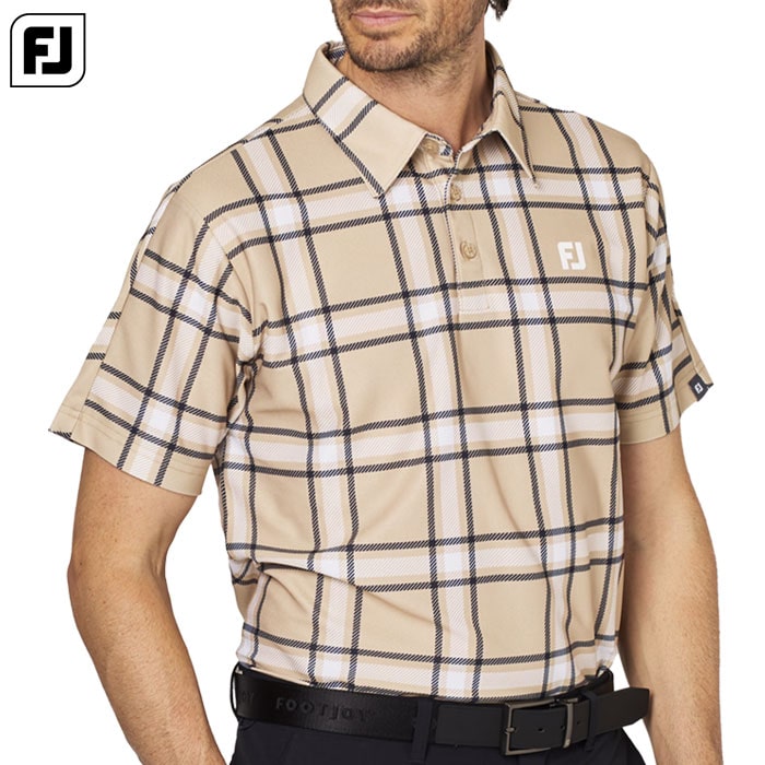 フットジョイ チェックプリント半袖鹿の子シャツ FJ-F25-S04 ベージュ メンズ ゴルフウェア FOOTJOY 2025春夏モデル 日本正規品