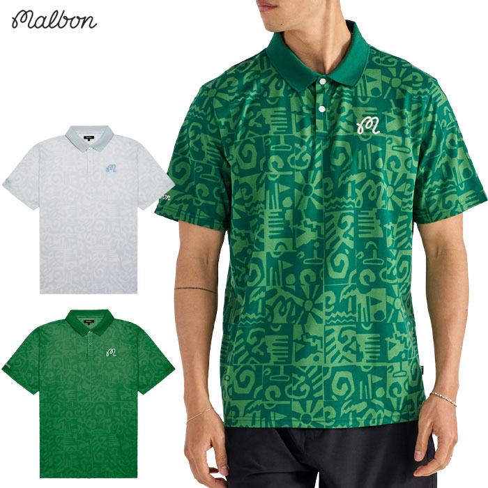 マルボン Malbon Golf 半袖シャツ MEZZO PERFORMANCE PIQUE PRINTED POLO M-9165 メンズ ゴルフウェア 2025秋冬モデル 正規品