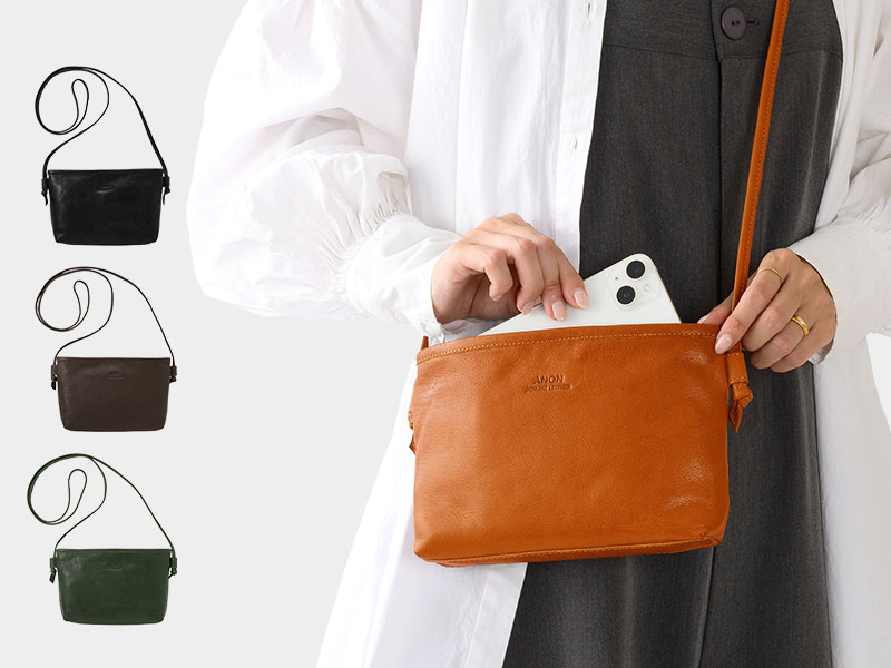 ANON ゴートレザー・ミニショルダーバッグ（横型）