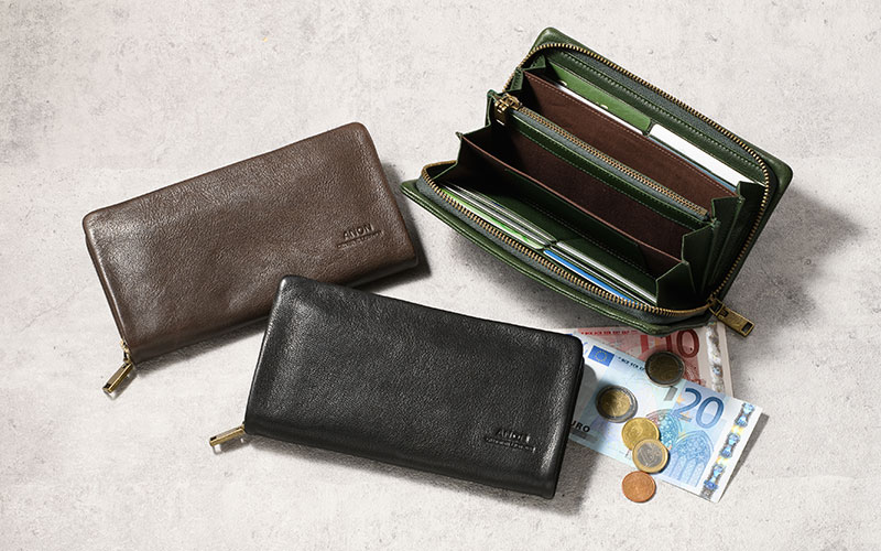 ANON・ゴートレザー・袋縫いラウンドファスナー長財布