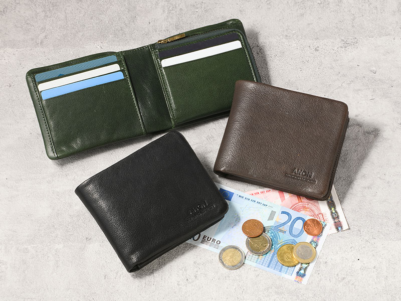 ANON ゴートレザー･袋縫い2つ折り財布 小銭入れ付き