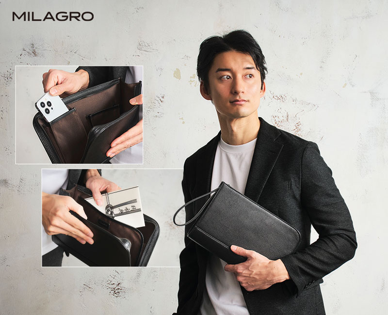 MILAGRO 紳士用シュリンクレザー・クラッチバッグ